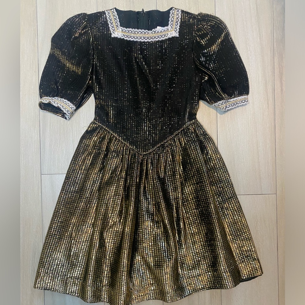 Union made youngland vintage metallic gold kids holiday dress girls size 7